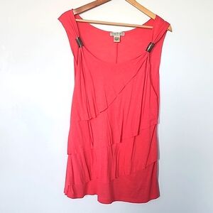 Vintage Suzie Coral Ruffled Tank Size L